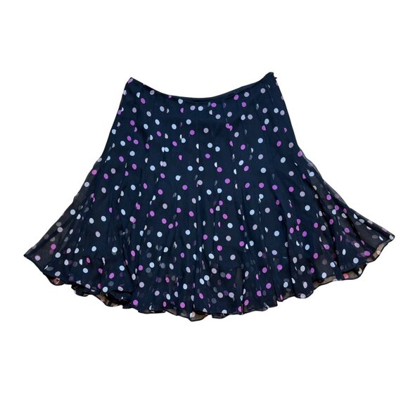 90s Y2K Ice Black‎ Chiffon Polka Dot Swing Skirt With Pink & Gray Dots Size M - Picture 1 of 6